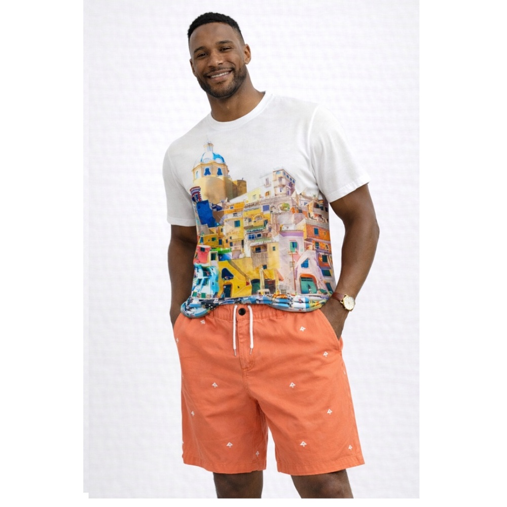 Lifted Research Group Men's Orange Classic Hybrid Chino Drawstring Logo Short